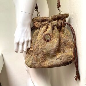 Capezio  Chenille Bag Brocade Mini Bag Neutral Floral Grapes Leather Bottom